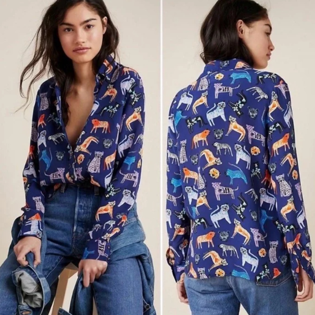 Anthropologie Carolyn Gavin Mariposa Silk Cat Blouse